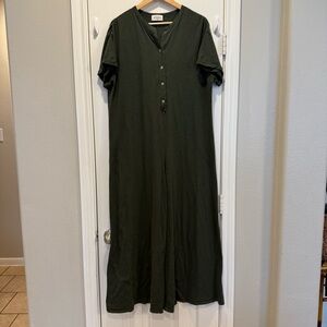 Story Jumpsuit Wide Leg Women’s Medium Green Oversized Shirt Sleeves Lagenlook